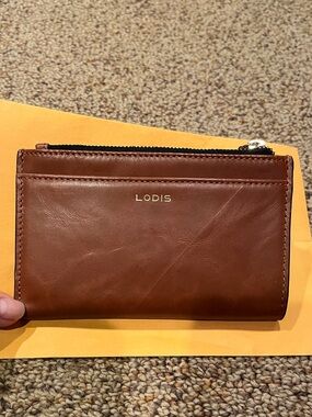 Lodis New Kate French Purse RFID Brown Leather Snap Zip ID credit card Wallet